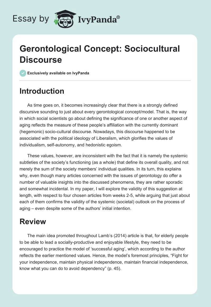 Gerontological Concept: Sociocultural Discourse. Page 1