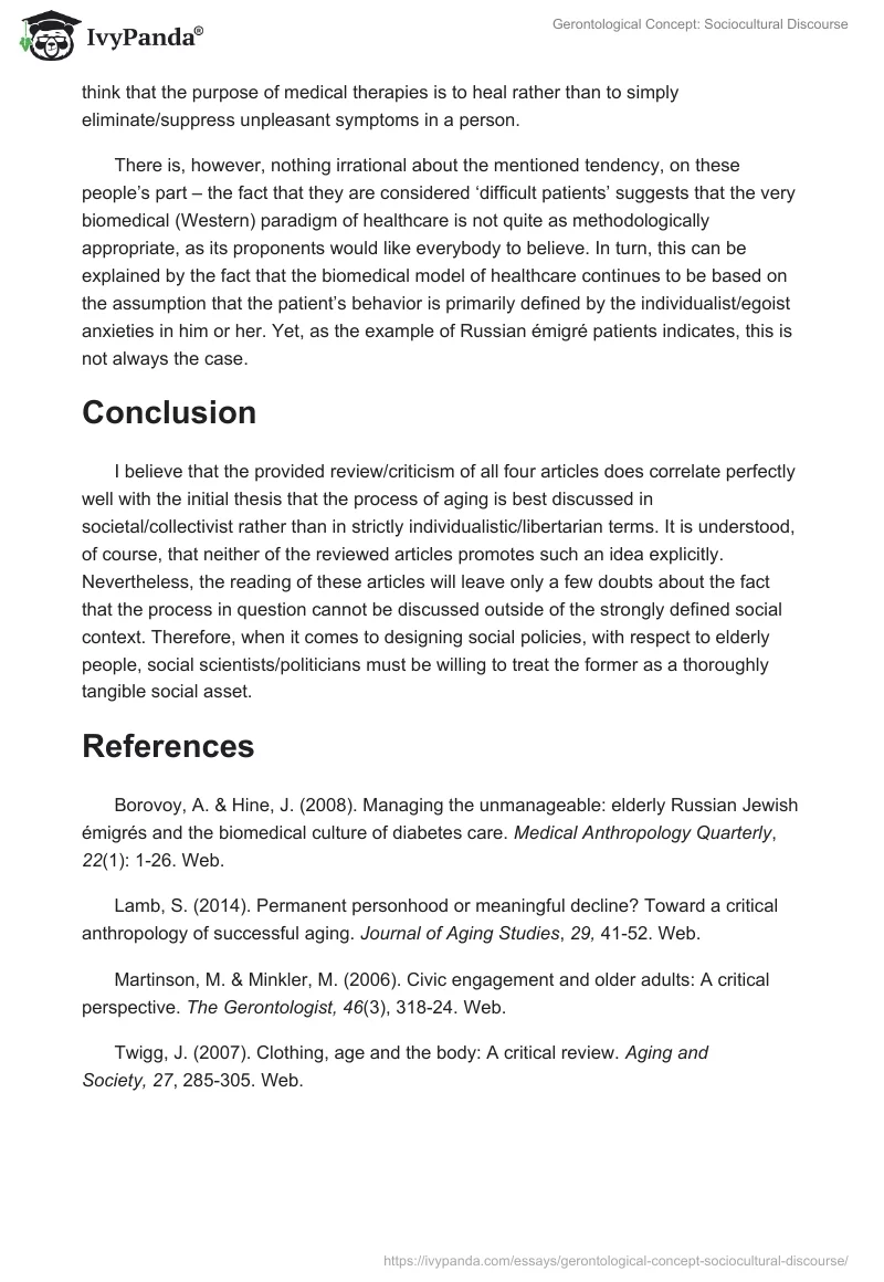 Gerontological Concept: Sociocultural Discourse. Page 4