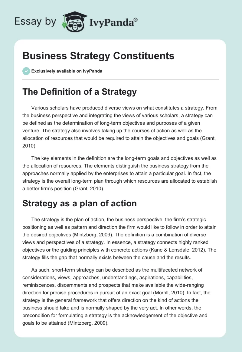 Business Strategy Constituents. Page 1