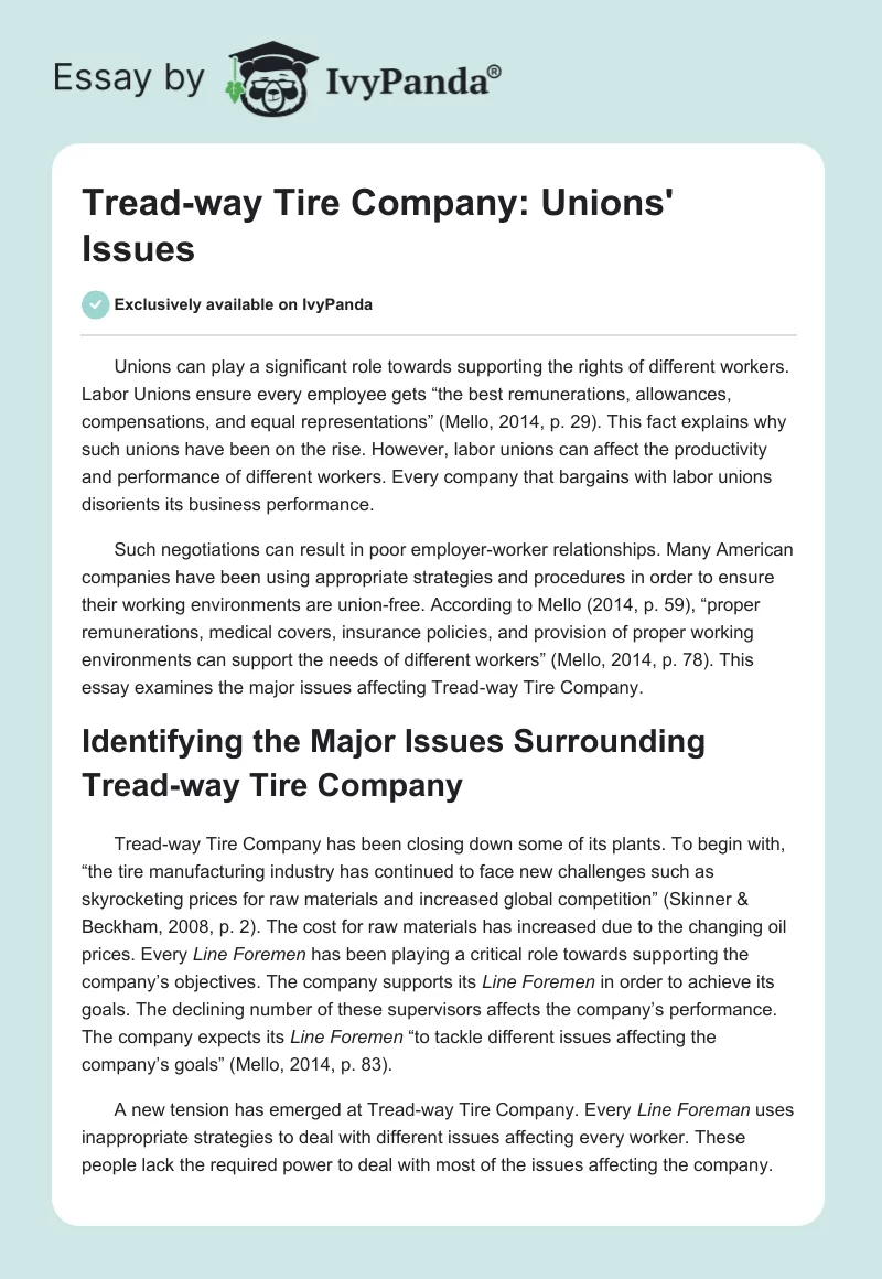Tread-way Tire Company: Unions' Issues. Page 1