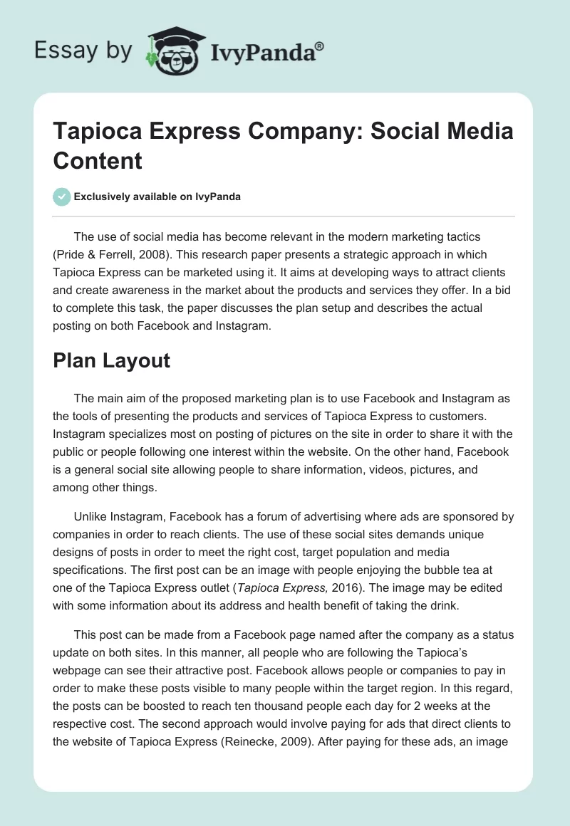 Tapioca Express Company: Social Media Content. Page 1