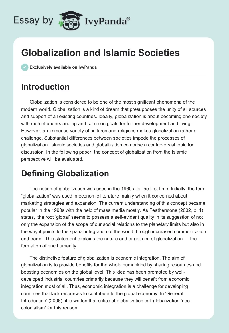 Globalization and Islamic Societies. Page 1