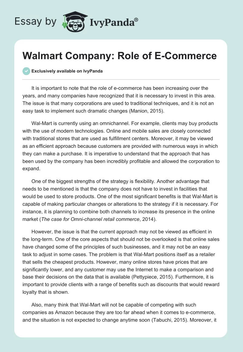 Walmart Company: Role of E-Commerce. Page 1