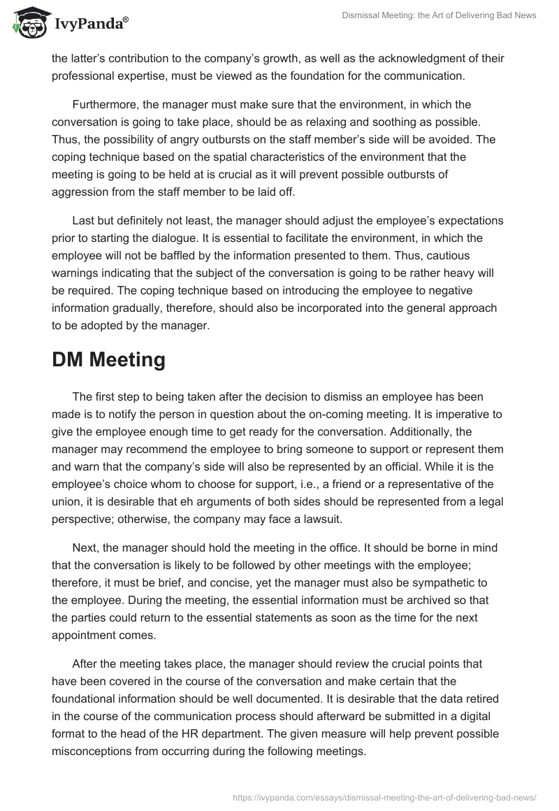 Dismissal Meeting: The Art of Delivering Bad News. Page 2