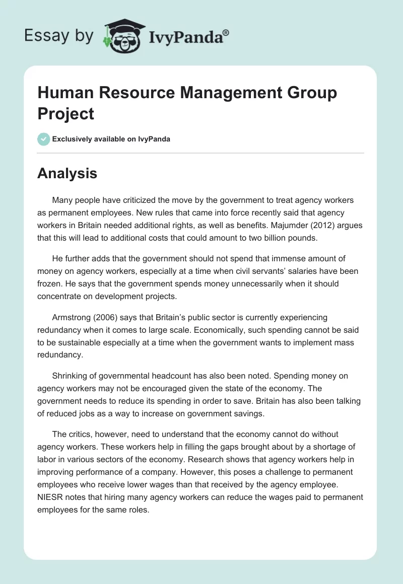 Human Resource Management Group Project. Page 1