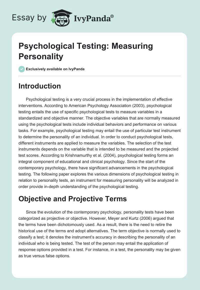 Psychological Testing: Measuring Personality. Page 1
