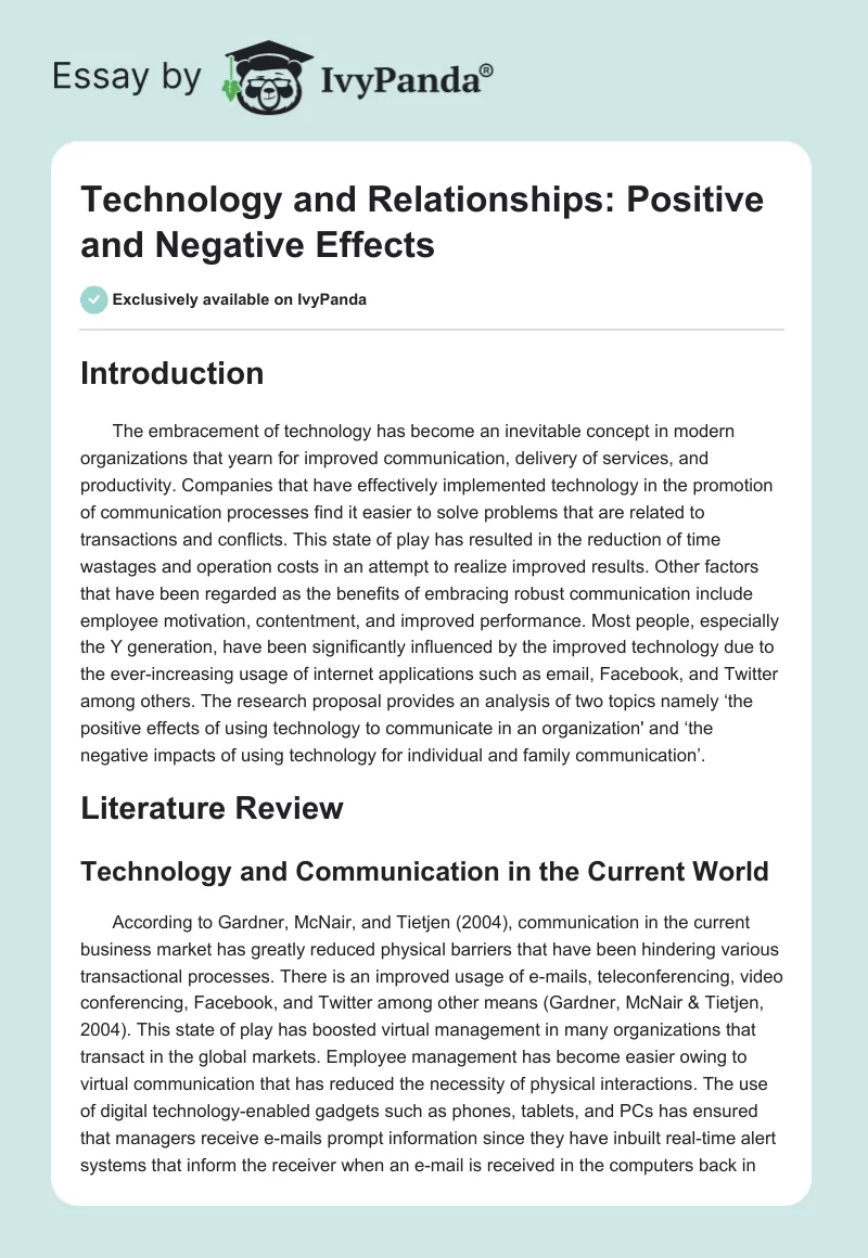 Technology and Relationships: Positive and Negative Effects. Page 1