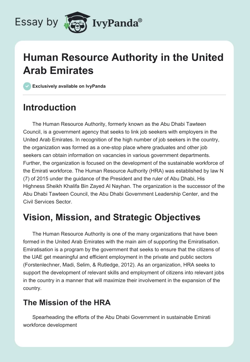 Human Resource Authority in the United Arab Emirates. Page 1