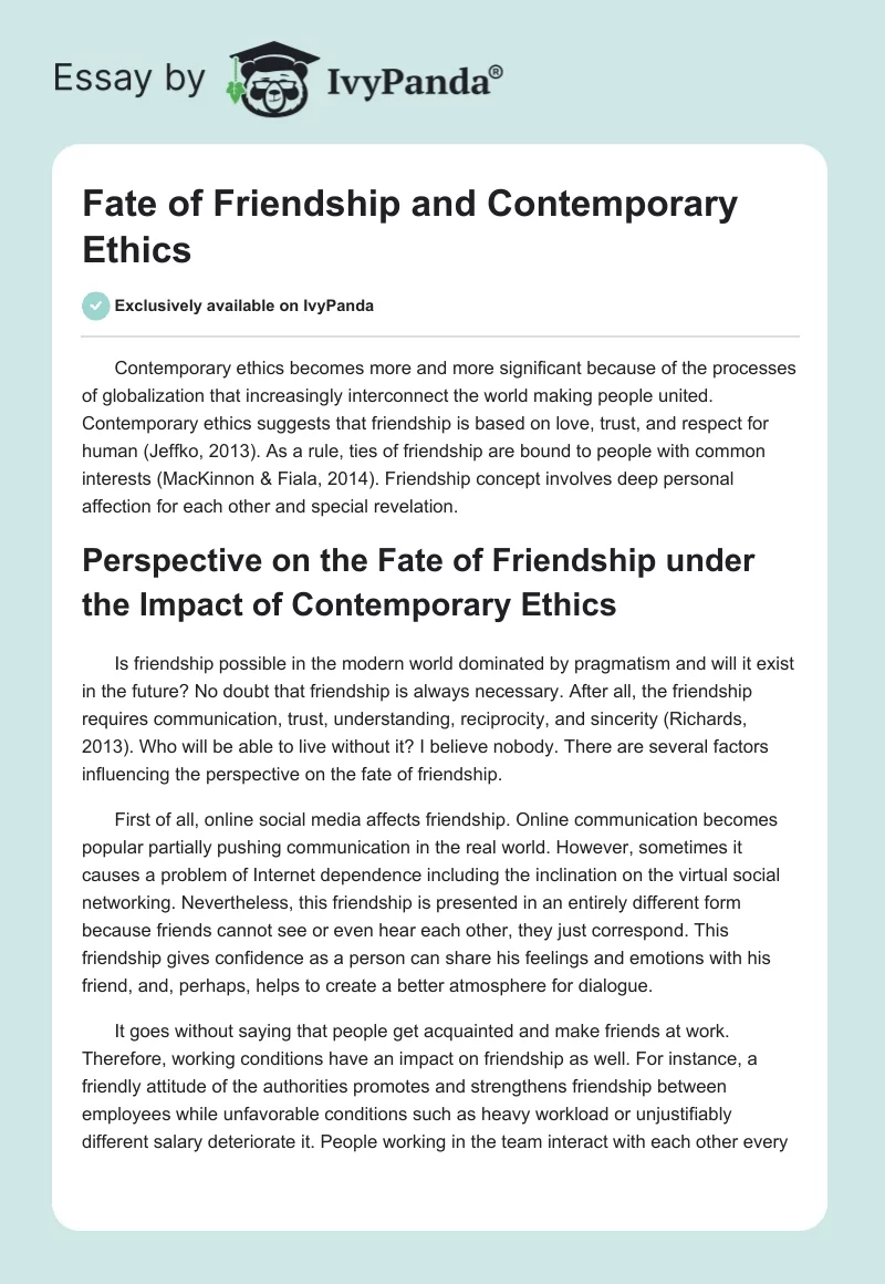 Fate of Friendship and Contemporary Ethics. Page 1
