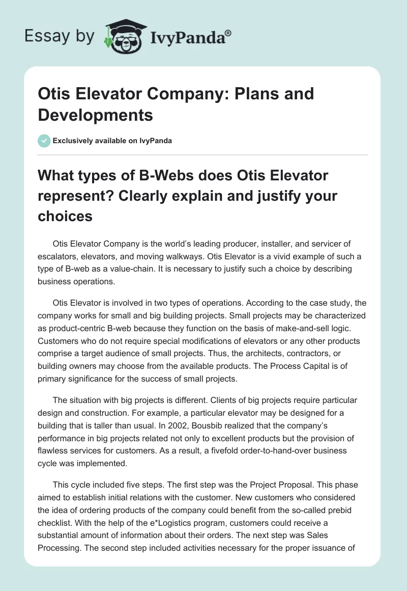 Otis Elevator Company: Plans and Developments. Page 1