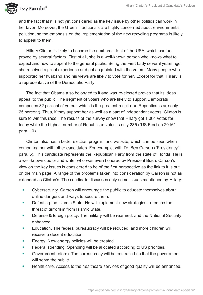 Hillary Clinton’s Presidential Candidate’s Position. Page 5