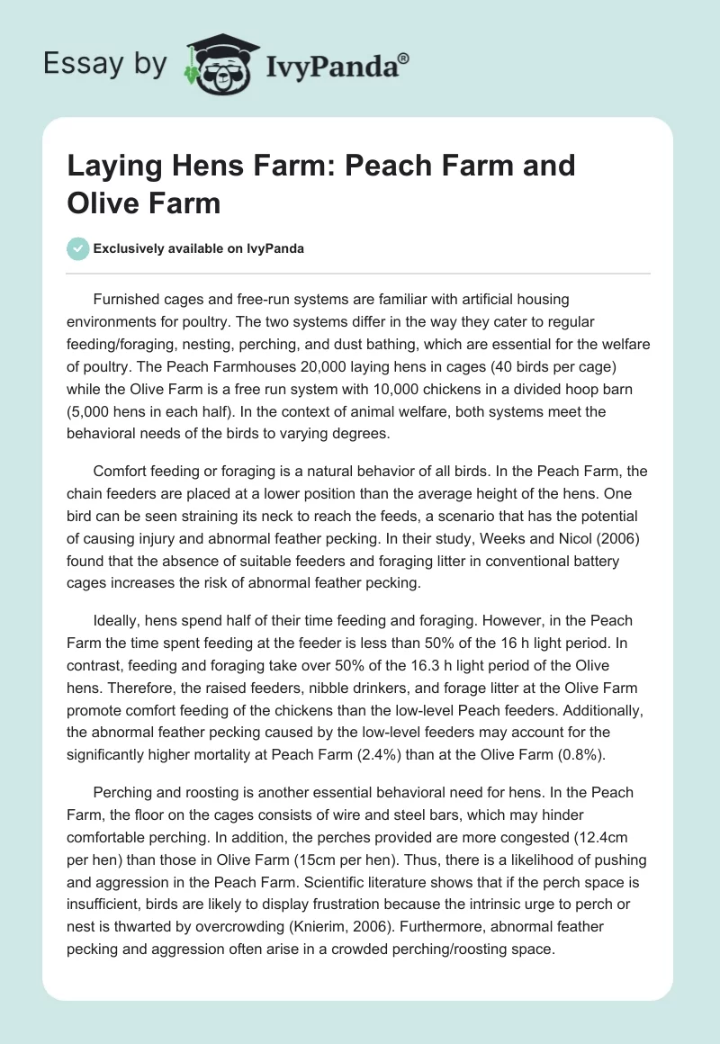 Laying Hens Farm: Peach Farm and Olive Farm. Page 1