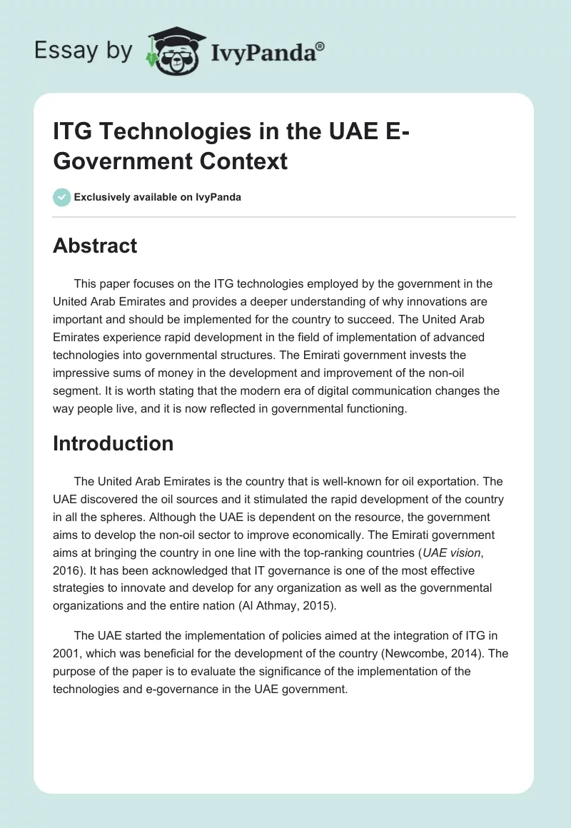 ITG Technologies in the UAE E-Government Context. Page 1