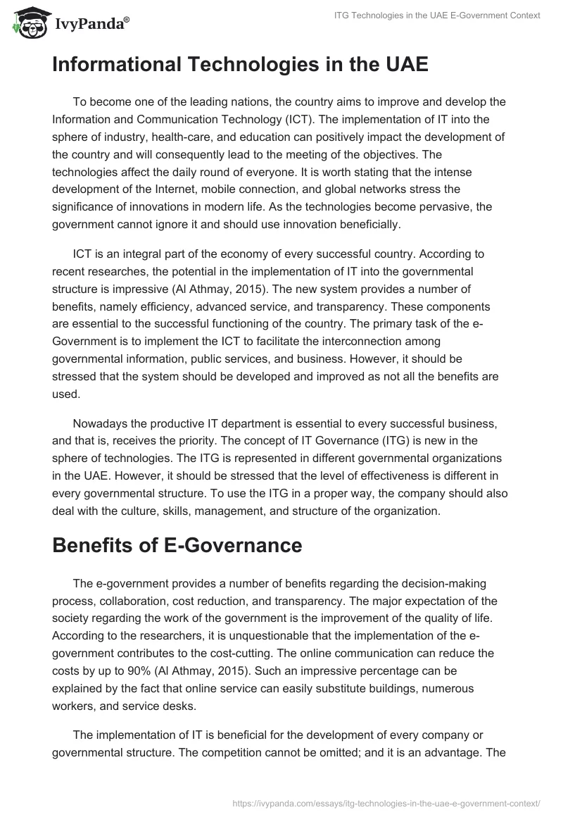 ITG Technologies in the UAE E-Government Context. Page 2