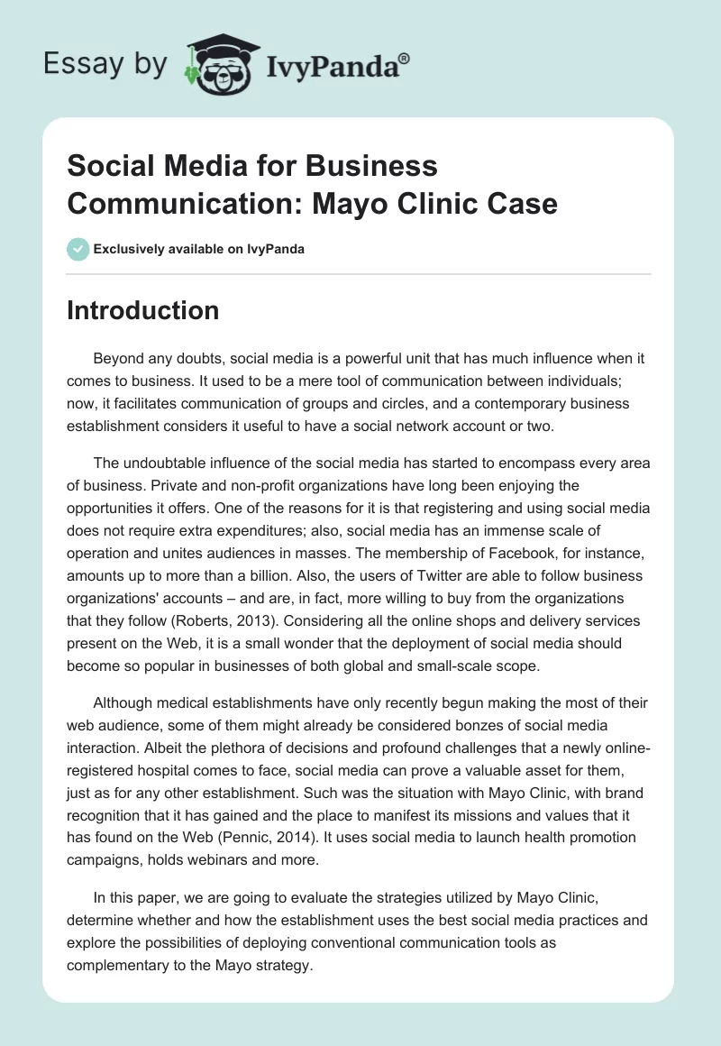 Social Media for Business Communication: Mayo Clinic Case. Page 1