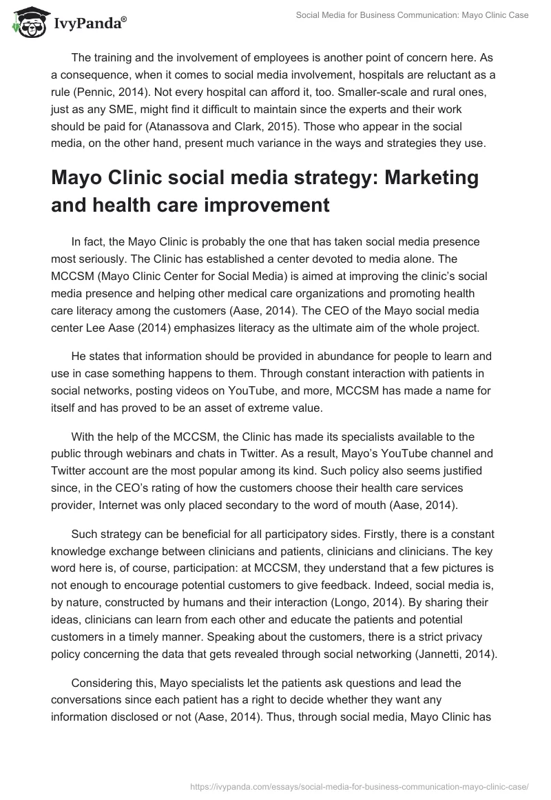 Social Media for Business Communication: Mayo Clinic Case. Page 3
