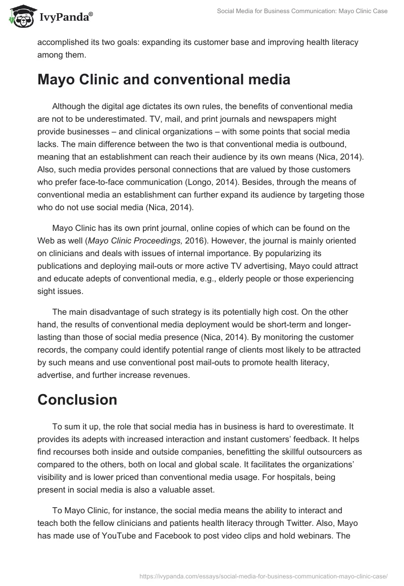 Social Media for Business Communication: Mayo Clinic Case. Page 4