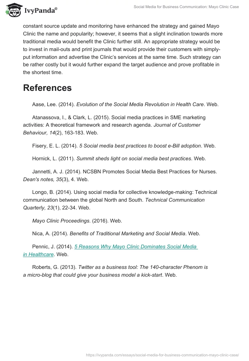 Social Media for Business Communication: Mayo Clinic Case. Page 5