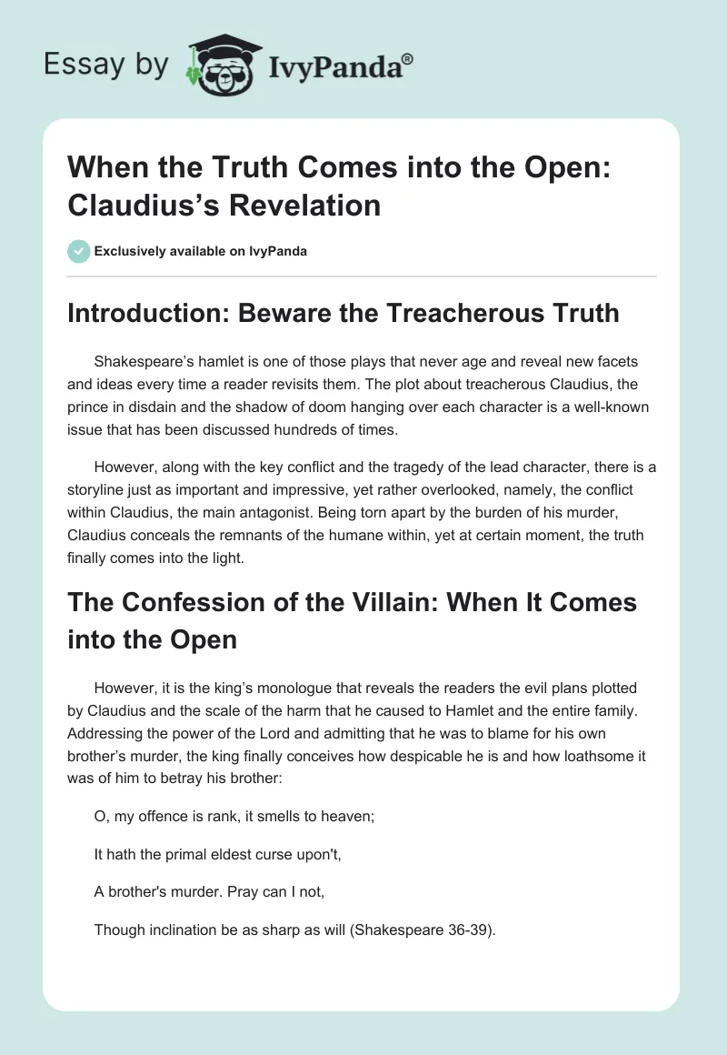 When the Truth Comes into the Open: Claudius’s Revelation. Page 1