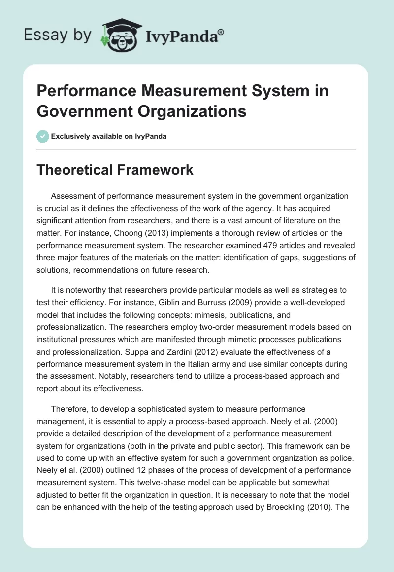Performance Measurement System in Government Organizations. Page 1