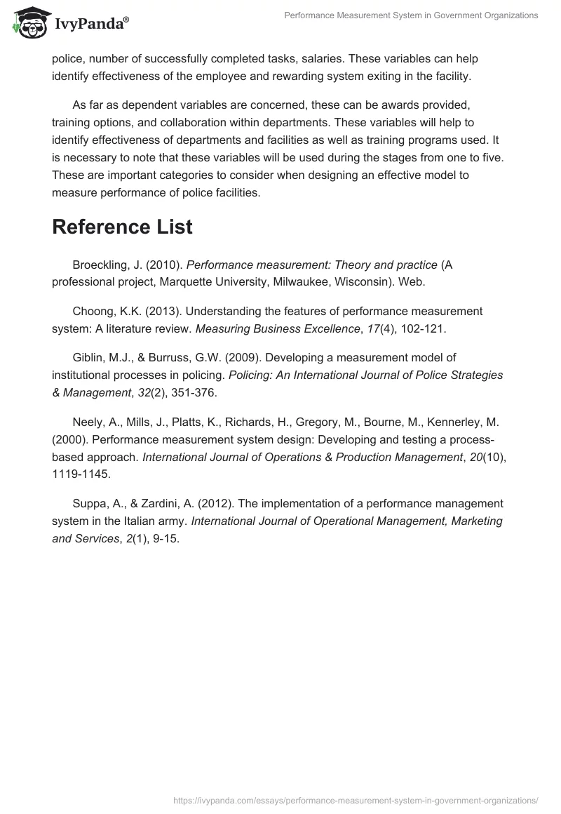 Performance Measurement System in Government Organizations. Page 4