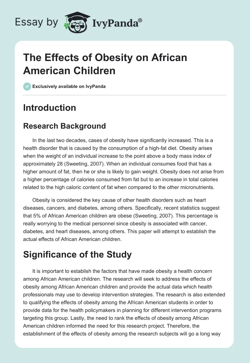 The Effects of Obesity on African American Children. Page 1