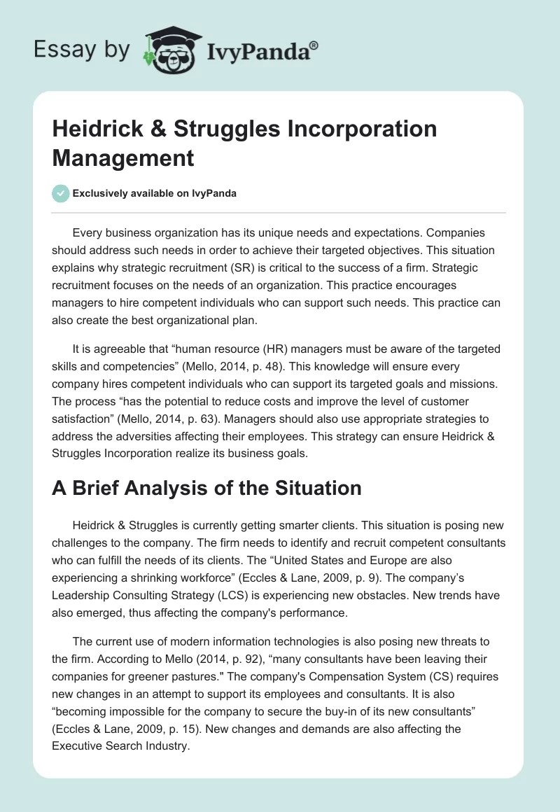 Heidrick & Struggles Incorporation Management. Page 1