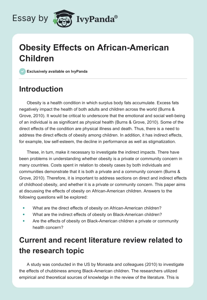 Obesity Effects on African-American Children. Page 1