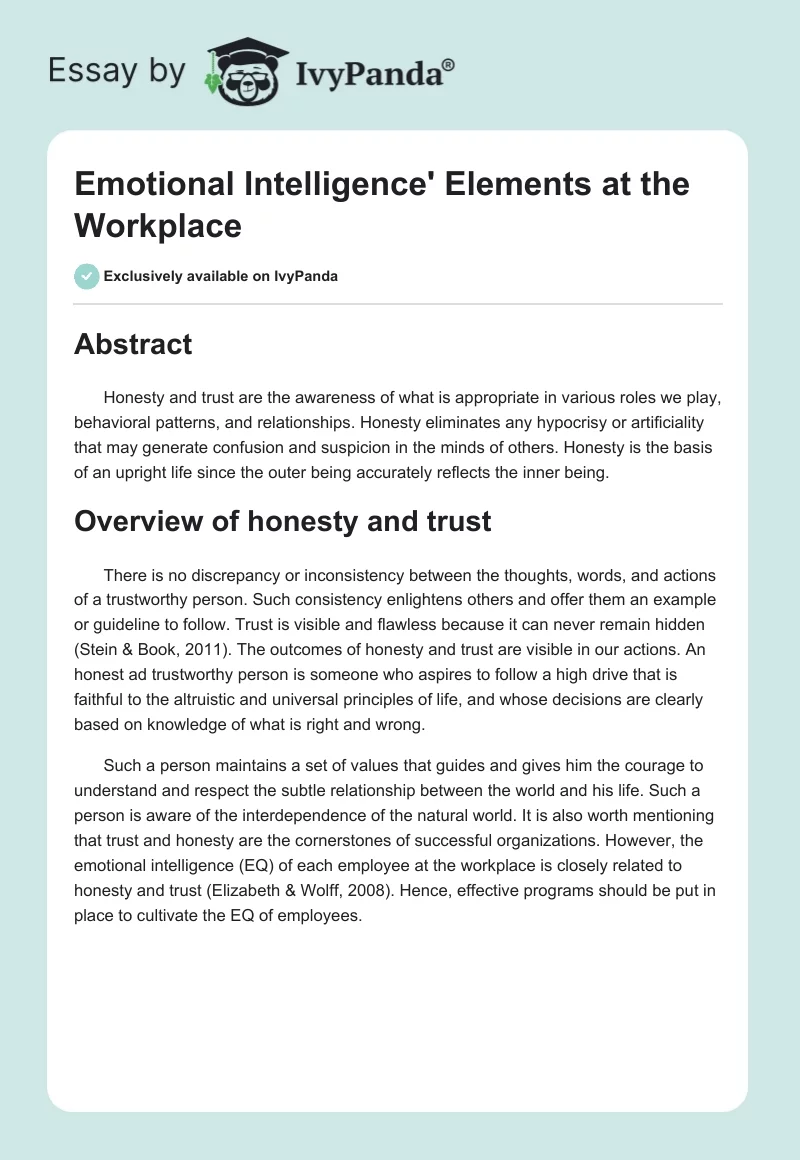 Emotional Intelligence' Elements at the Workplace. Page 1