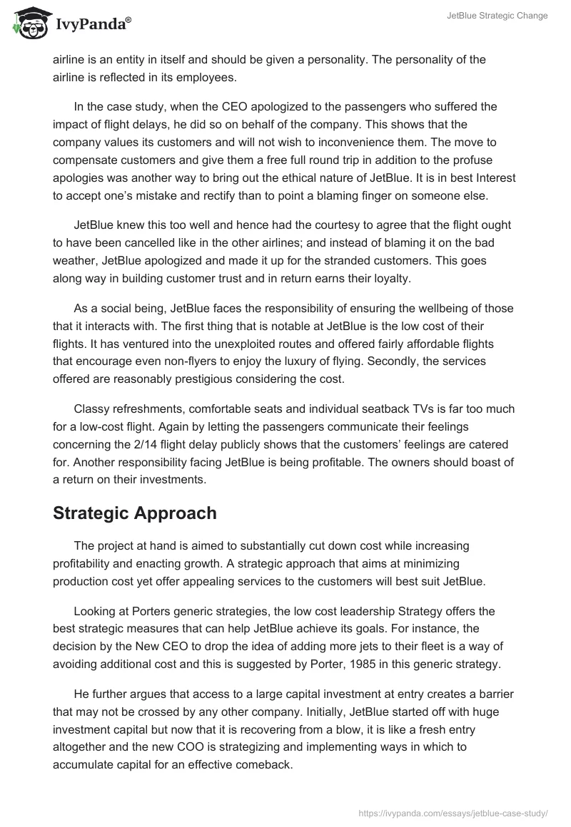 JetBlue Strategic Change. Page 2