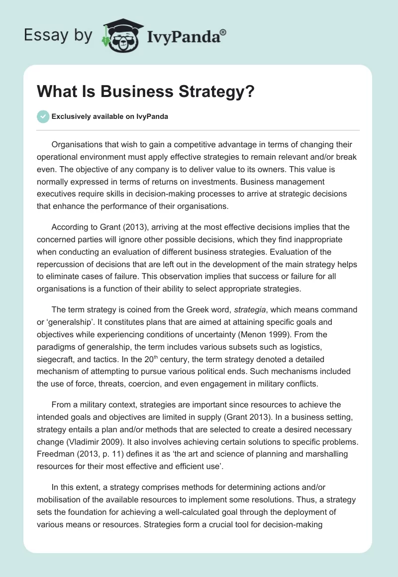 What Is Business Strategy?. Page 1