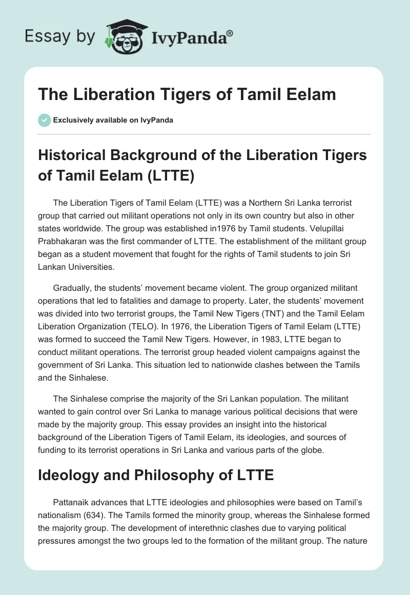 The Liberation Tigers of Tamil Eelam. Page 1