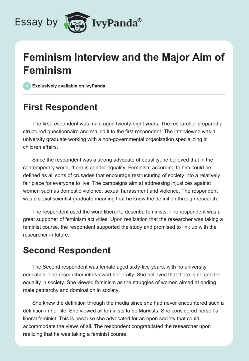 Feminism Interview and the Major Aim of Feminism. Page 1