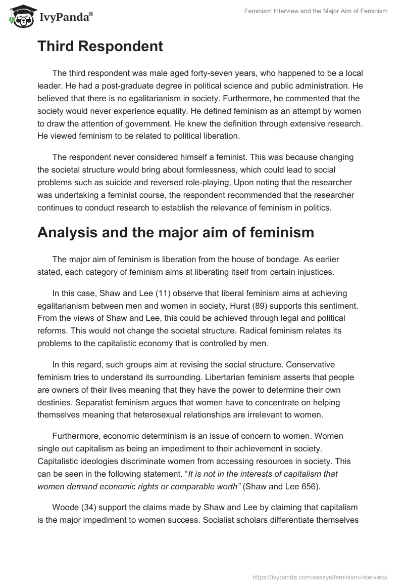 Feminism Interview and the Major Aim of Feminism. Page 2