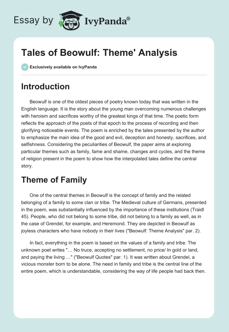 Tales of Beowulf: Theme' Analysis. Page 1
