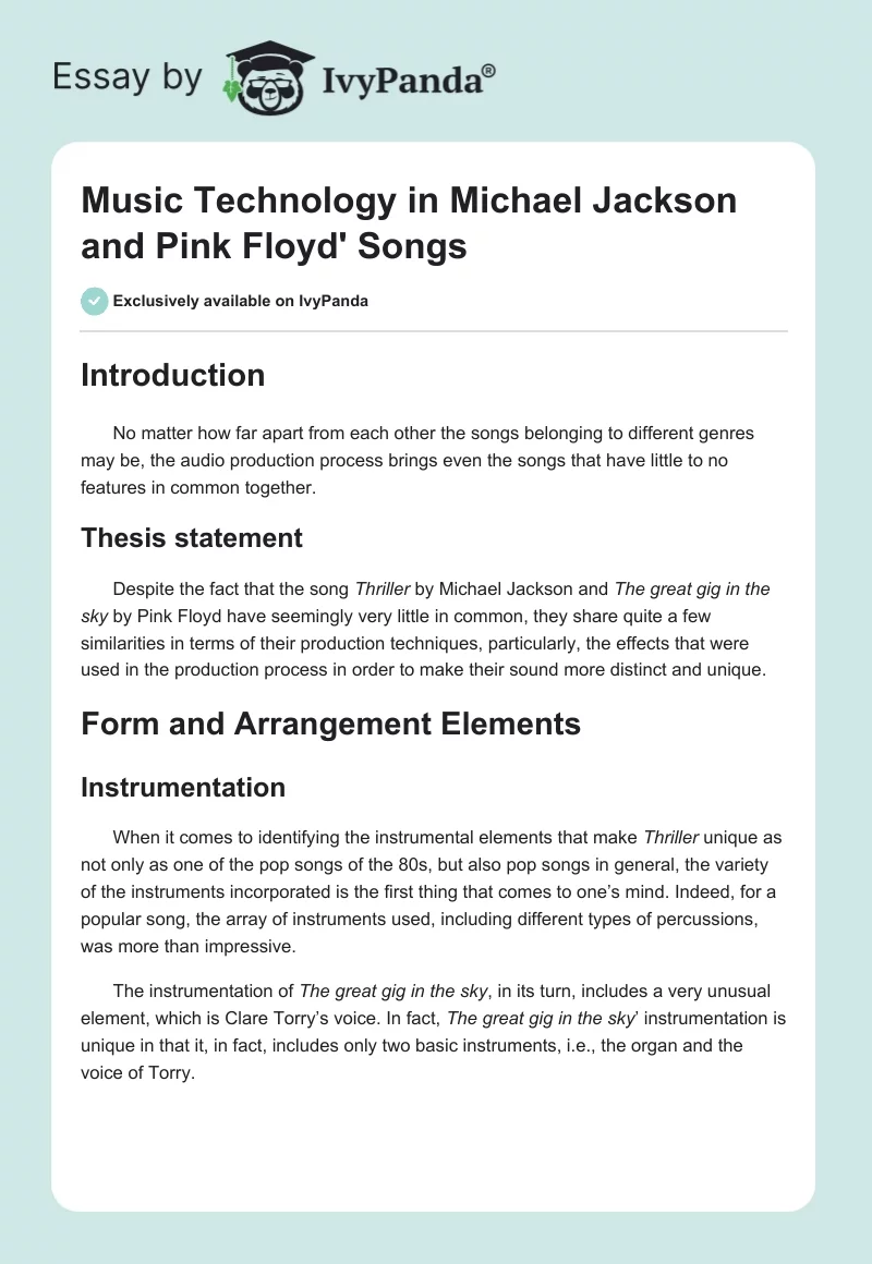 Music Technology in Michael Jackson and Pink Floyd' Songs. Page 1