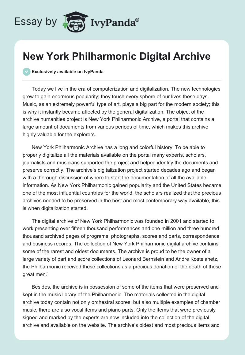 New York Philharmonic Digital Archive. Page 1