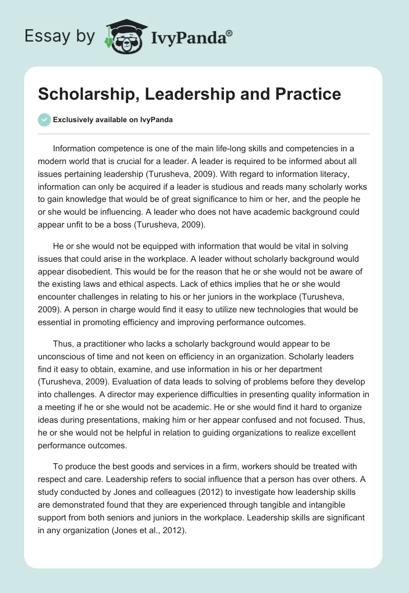 Scholarship, Leadership and Practice. Page 1