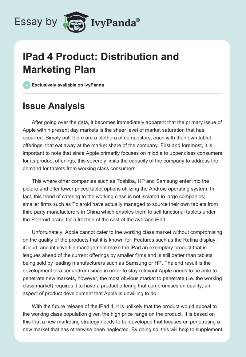 IPad 4 Product: Distribution and Marketing Plan. Page 1