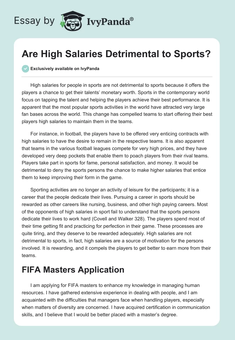 Are High Salaries Detrimental to Sports?. Page 1