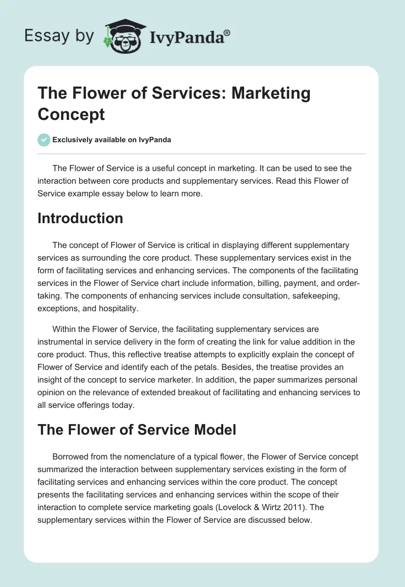 The Flower of Services: Marketing Concept. Page 1
