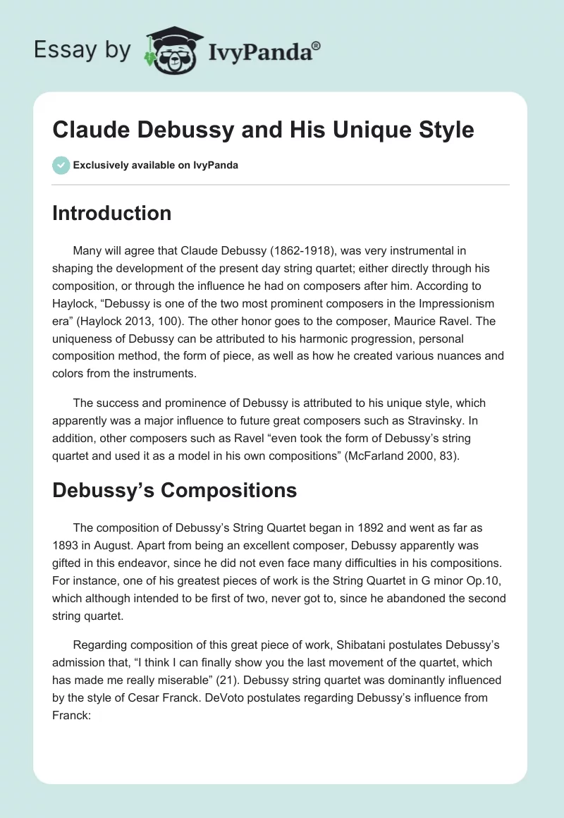 Claude Debussy and His Unique Style. Page 1