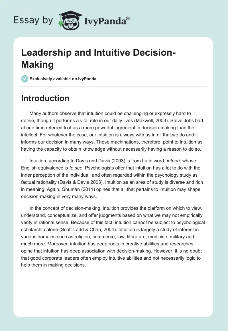 Leadership and Intuitive Decision-Making. Page 1