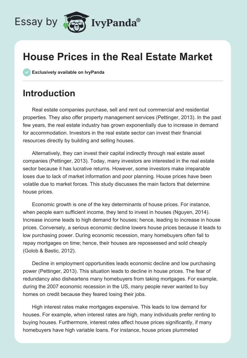 House Prices in the Real Estate Market. Page 1