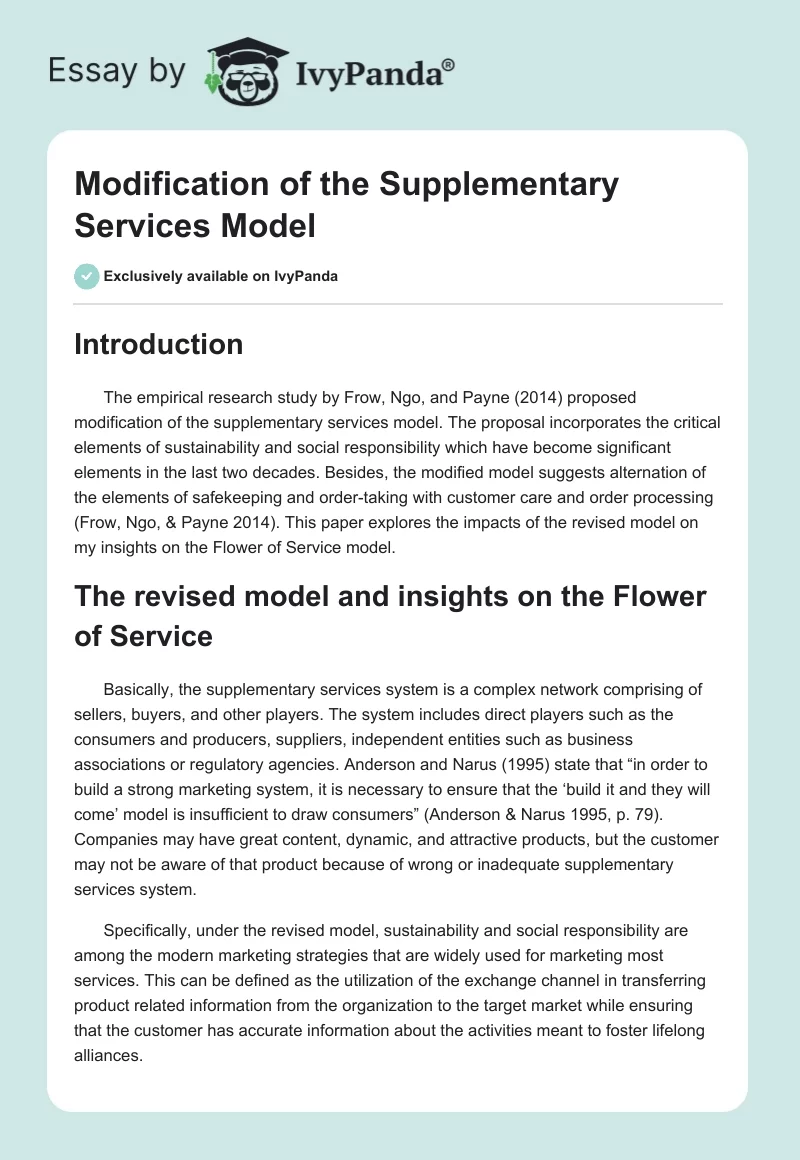 Modification of the Supplementary Services Model. Page 1