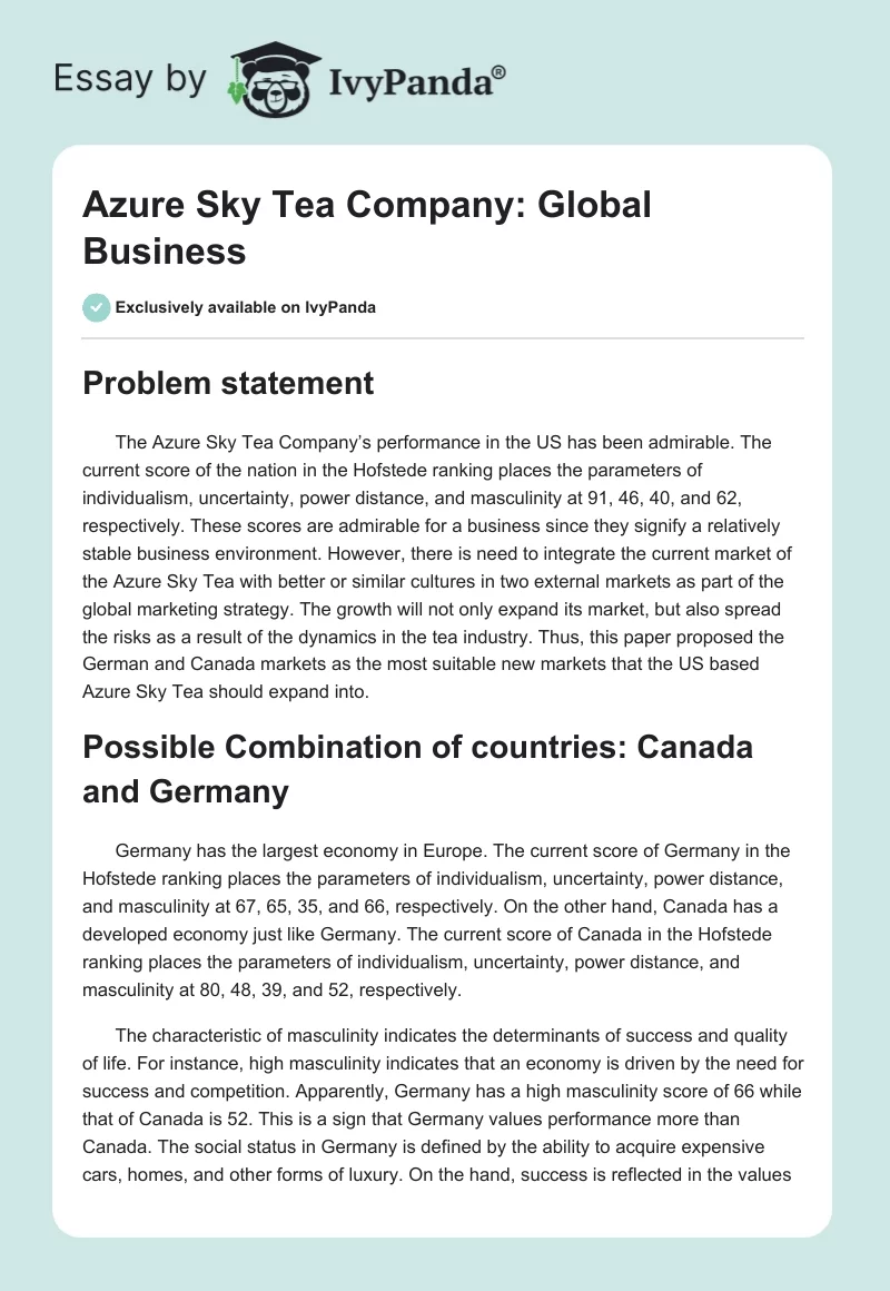 Azure Sky Tea Company: Global Business. Page 1