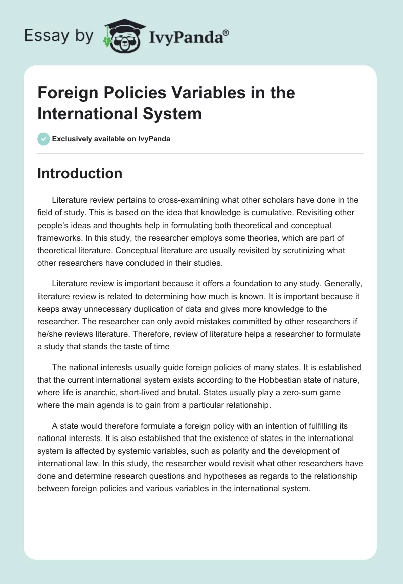 Foreign Policies Variables in the International System. Page 1