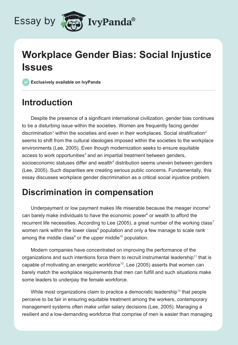 Workplace Gender Bias: Social Injustice Issues. Page 1