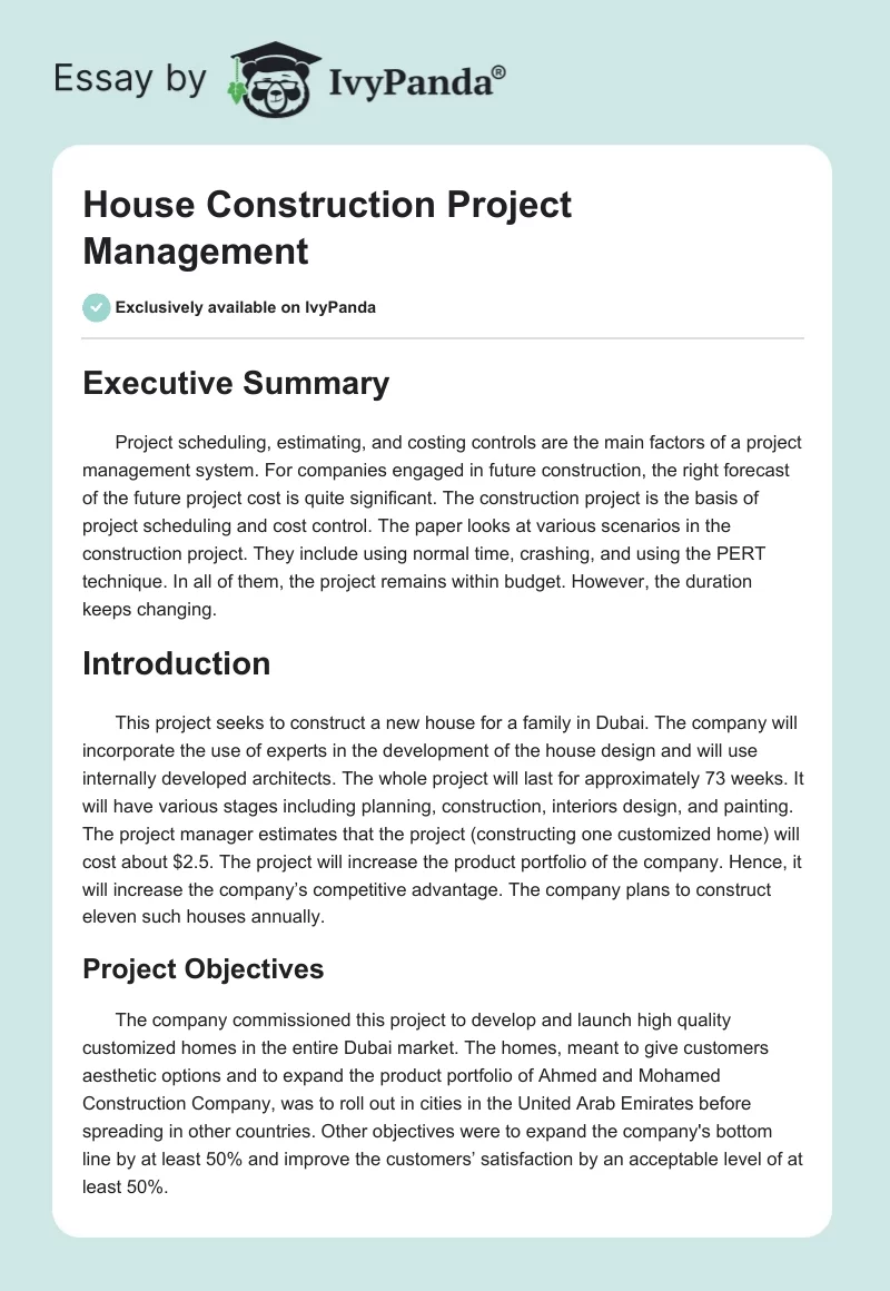 House Construction Project Management. Page 1
