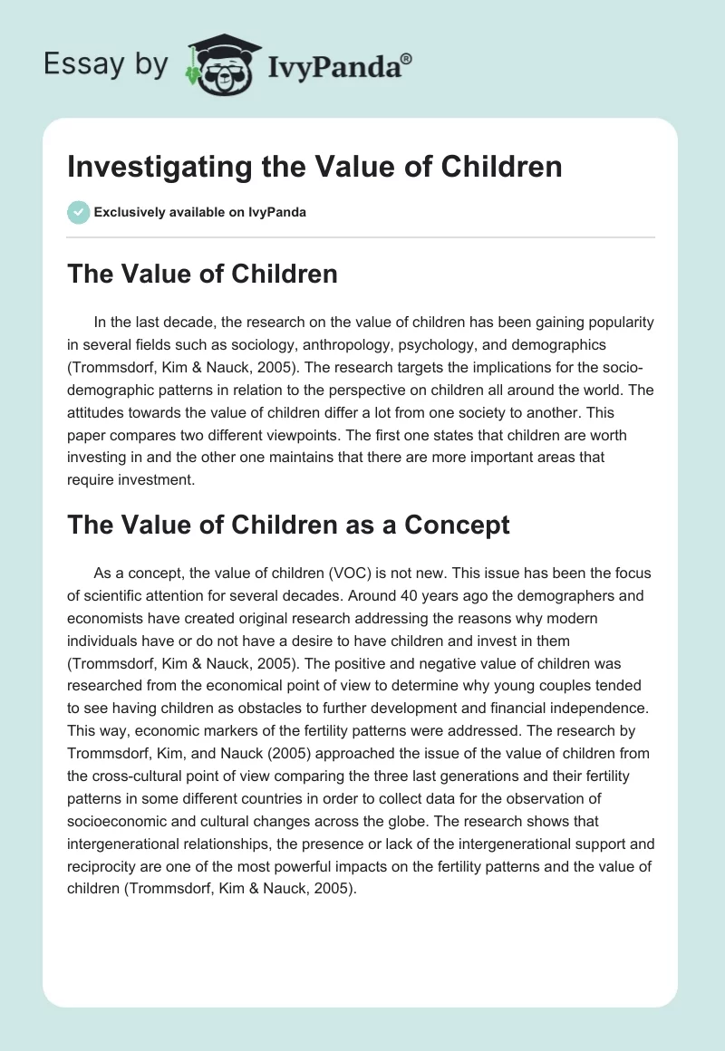 Investigating the Value of Children. Page 1
